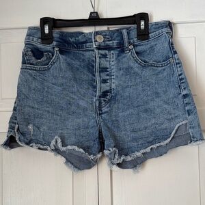 Express Vintage Shortie High Rise Denim Frayed Hem Shorts